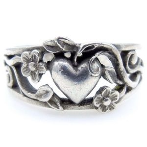 James Avery Retired Silver Ring Heart Flowers Leaves